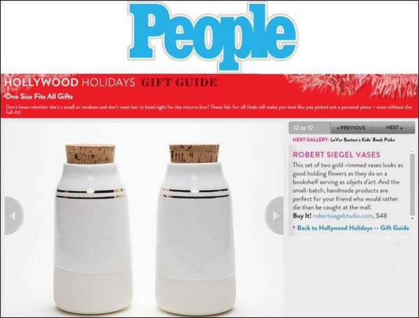 People.com features Robert Siegel Studio’s gold Banded Milk Vases in their “Hollywood Holidays Gift Guide”